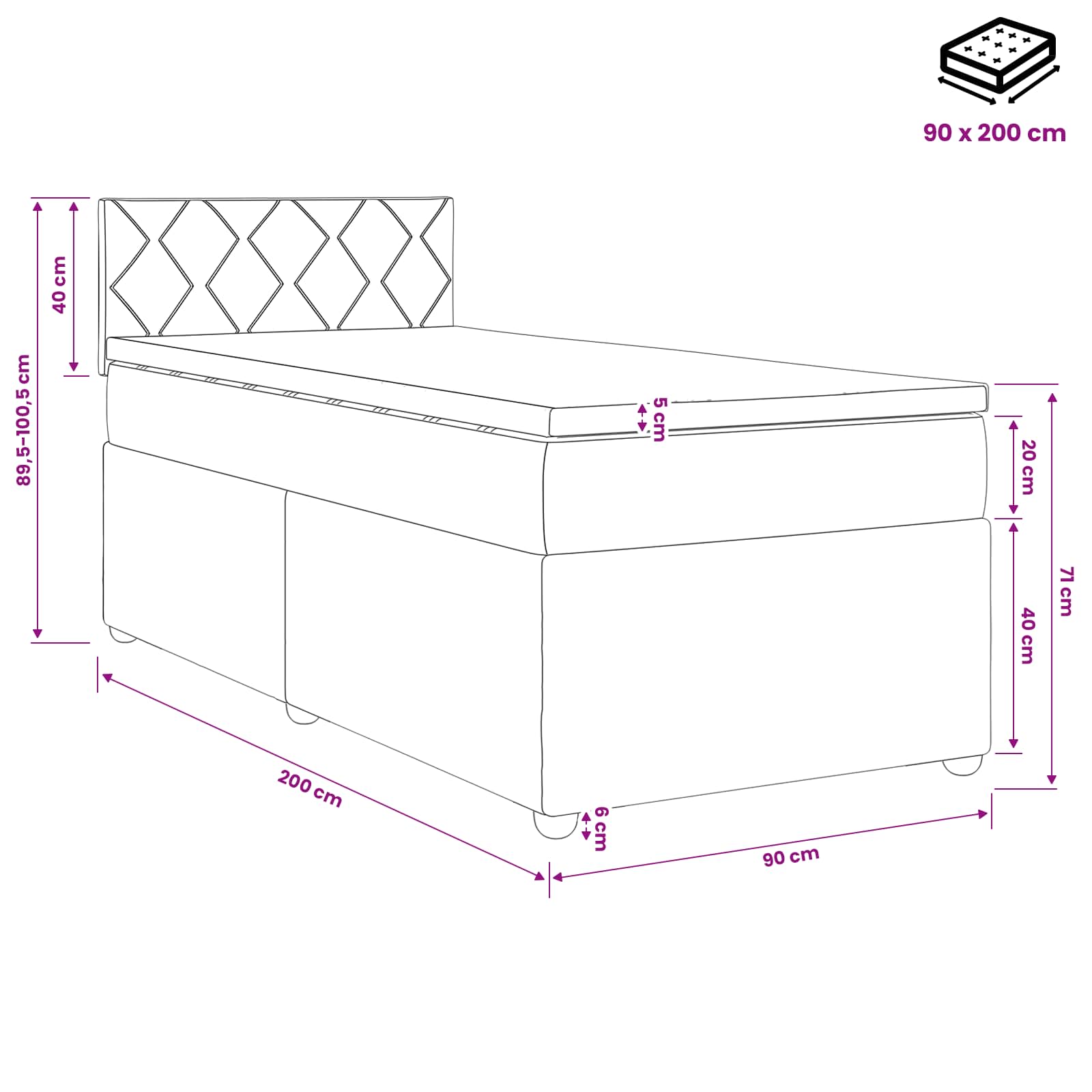 vidaXL Łóżko kontynentalne z materacem jasnoszary 90 x 200 cm tkanina