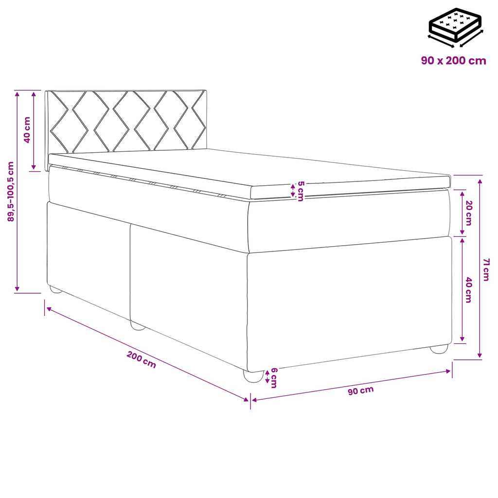 vidaXL Łóżko kontynentalne z materacem kremowy 90 x 200 cm tkanina