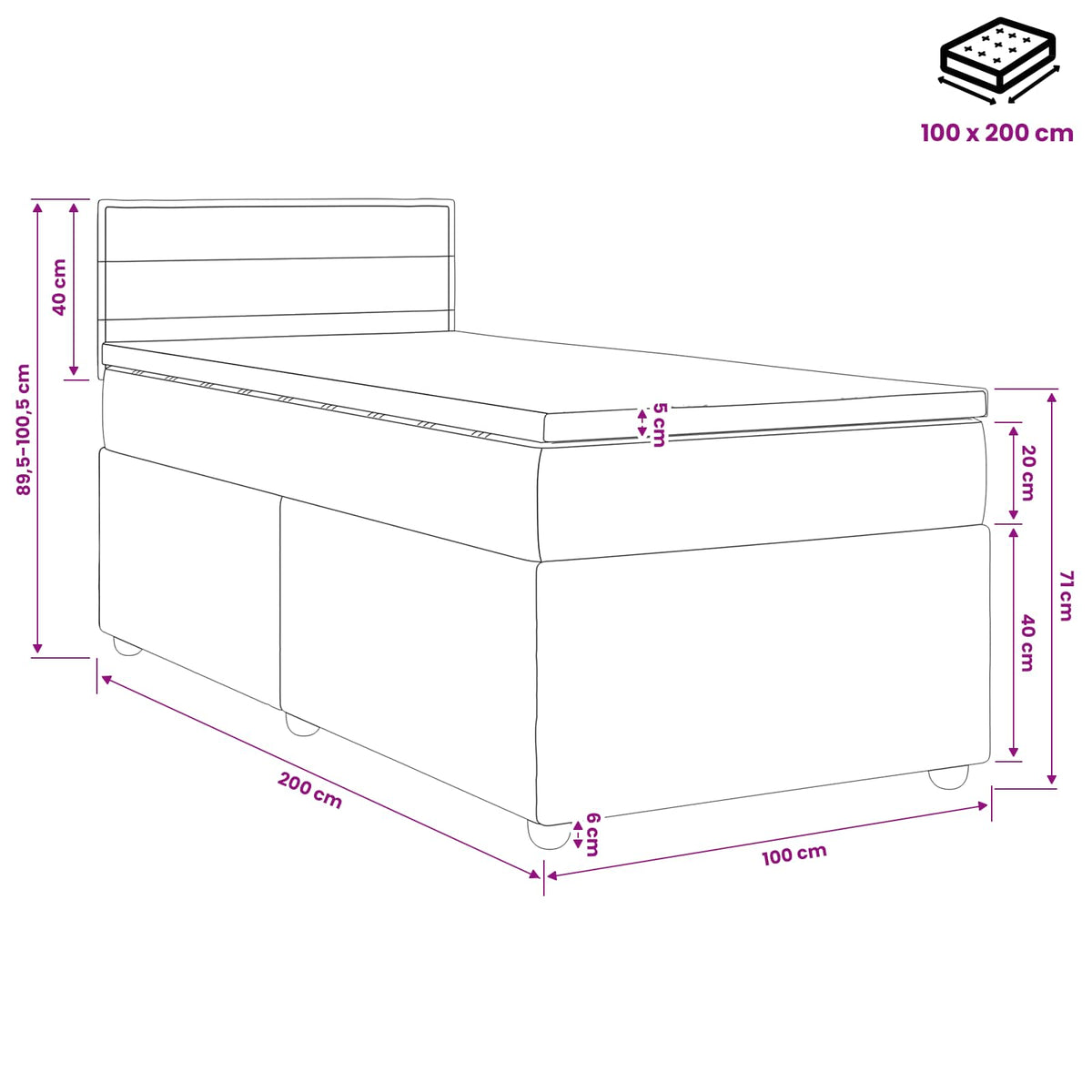 vidaXL Łóżko kontynentalne z materacem ciemnoszary 100 x 200 cm