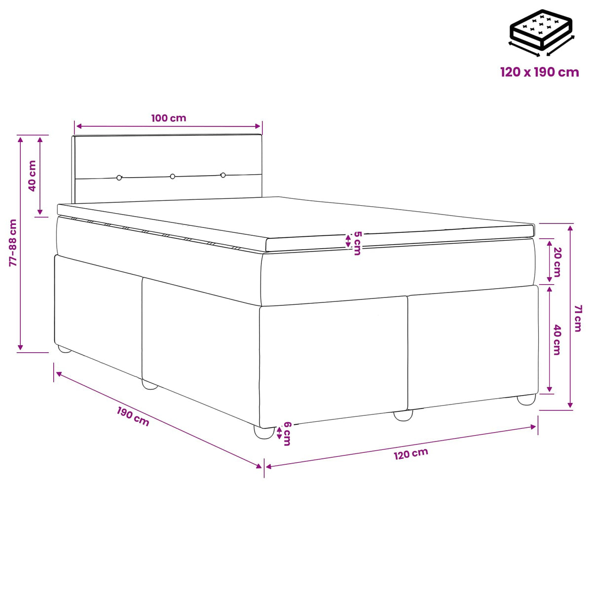 vidaXL Łóżko kontynentalne z materacem kremowy 120 x 190 cm tkanina