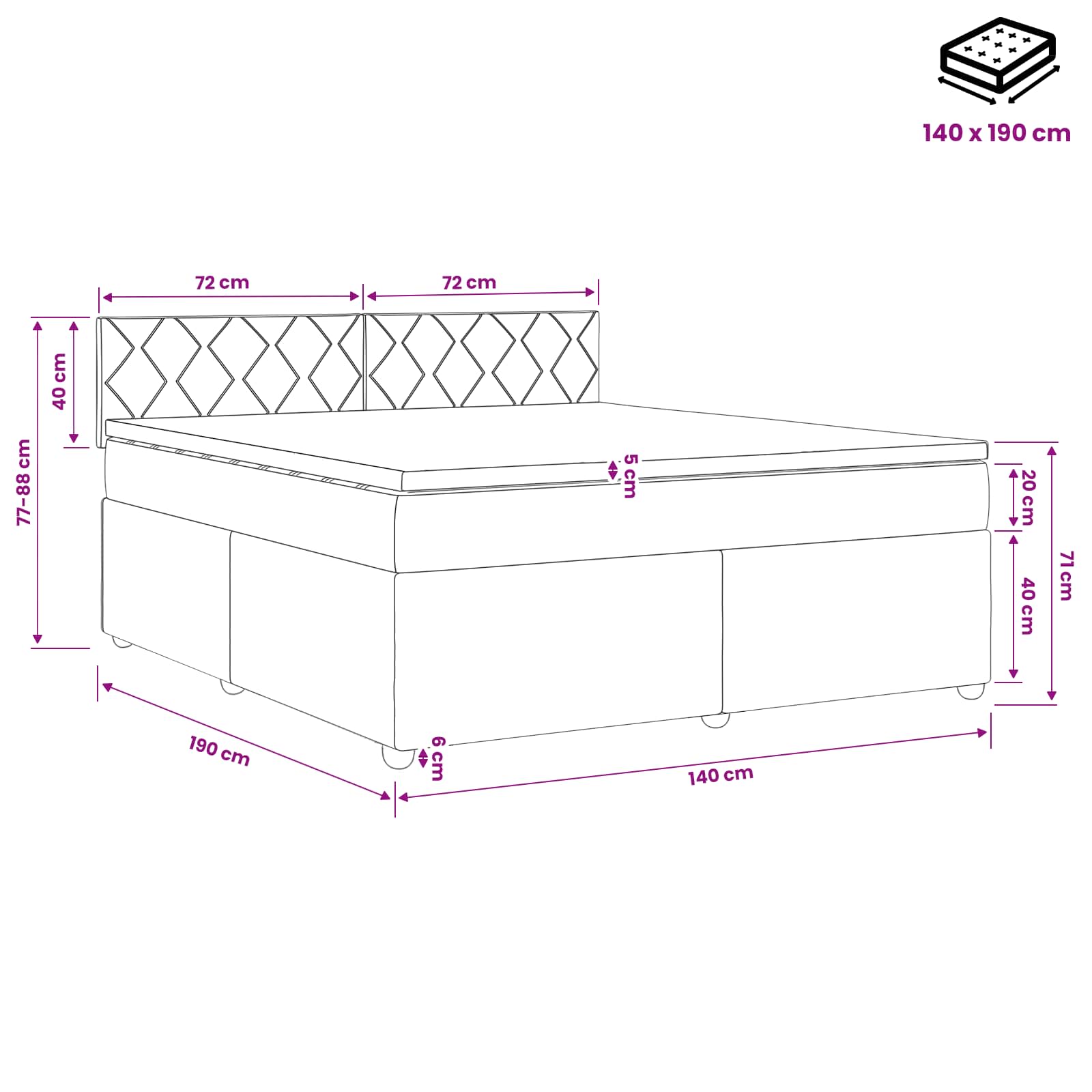 vidaXL Łóżko kontynentalne z materacem Ciemny brąz 140 x 190 cm