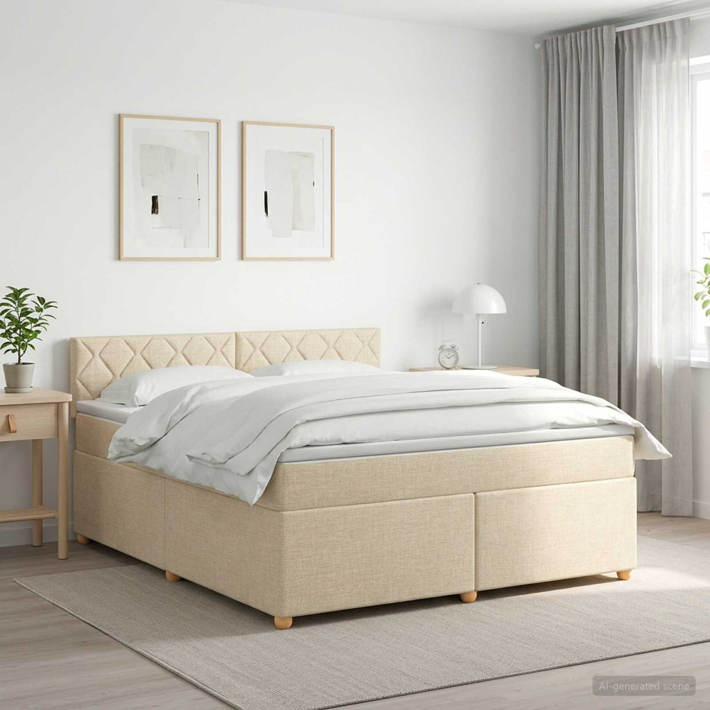 vidaXL Łóżko kontynentalne z materacem kremowy 180 x 200 cm tkanina