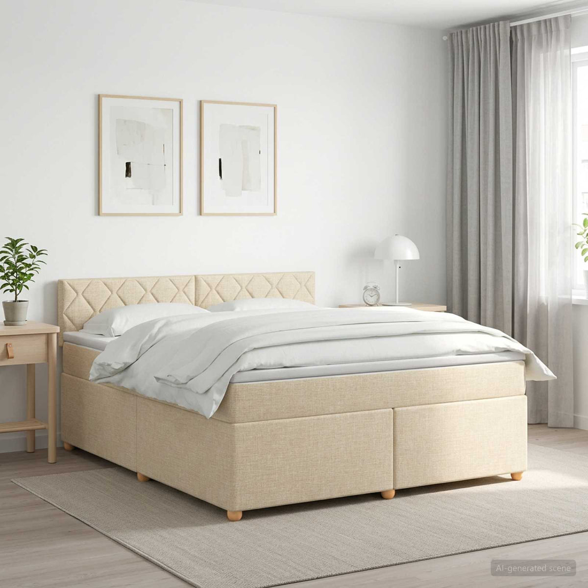 vidaXL Łóżko kontynentalne z materacem kremowy 140 x 200 cm tkanina