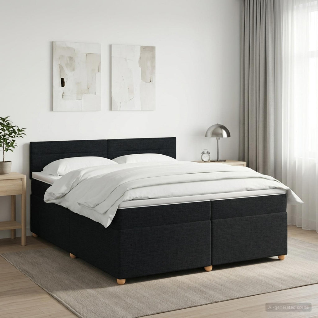 vidaXL Łóżko kontynentalne z materacem Czarny 200 x 200 cm tkanina