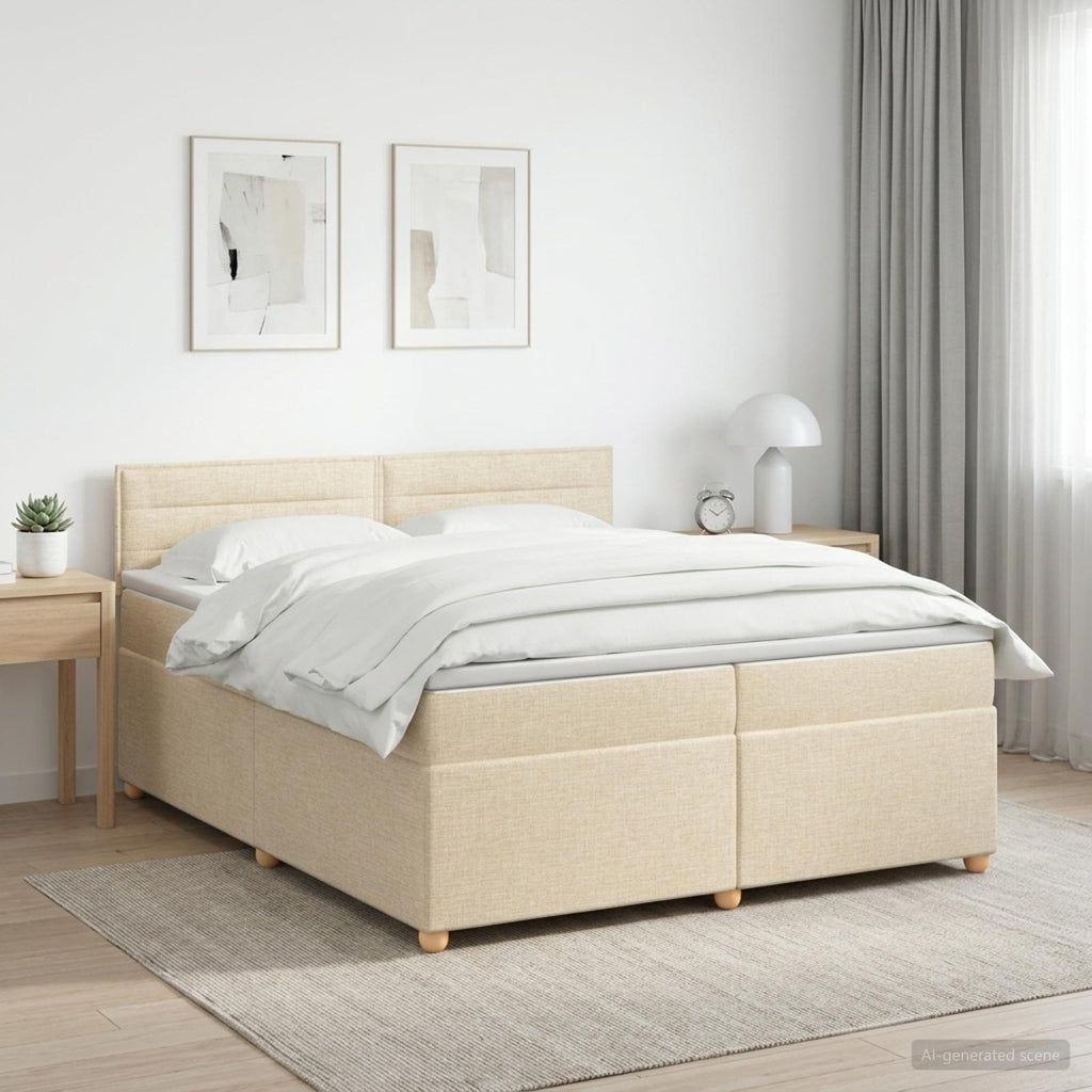 vidaXL Łóżko kontynentalne z materacem kremowy 200 x 200 cm tkanina