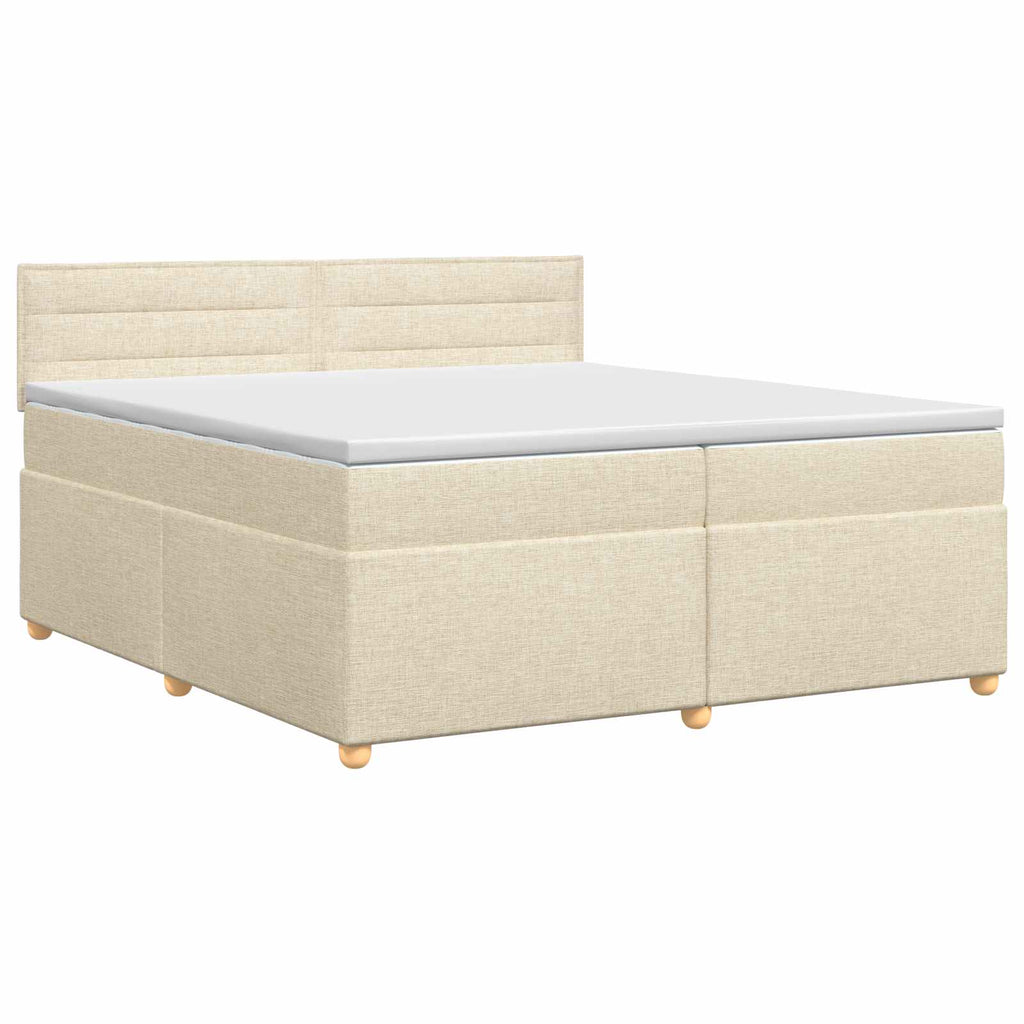 vidaXL Łóżko kontynentalne z materacem kremowy 200 x 200 cm tkanina