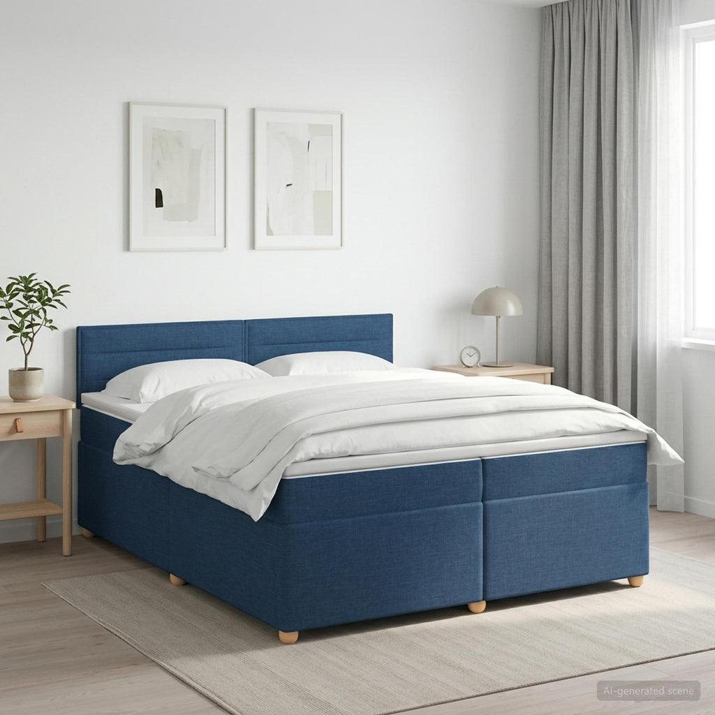 vidaXL Łóżko kontynentalne z materacem niebieski 200 x 200 cm tkanina