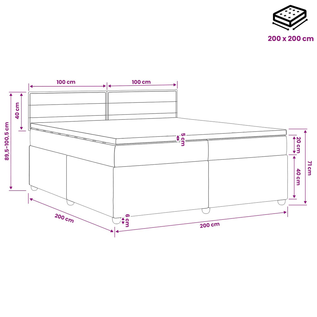 vidaXL Łóżko kontynentalne z materacem niebieski 200 x 200 cm tkanina