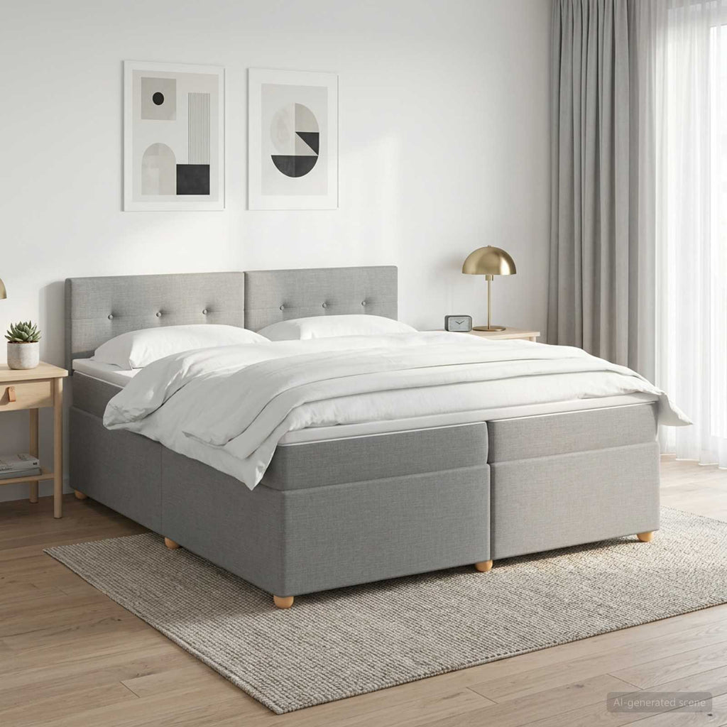 vidaXL Łóżko kontynentalne z materacem jasnoszary 200 x 200 cm tkanina