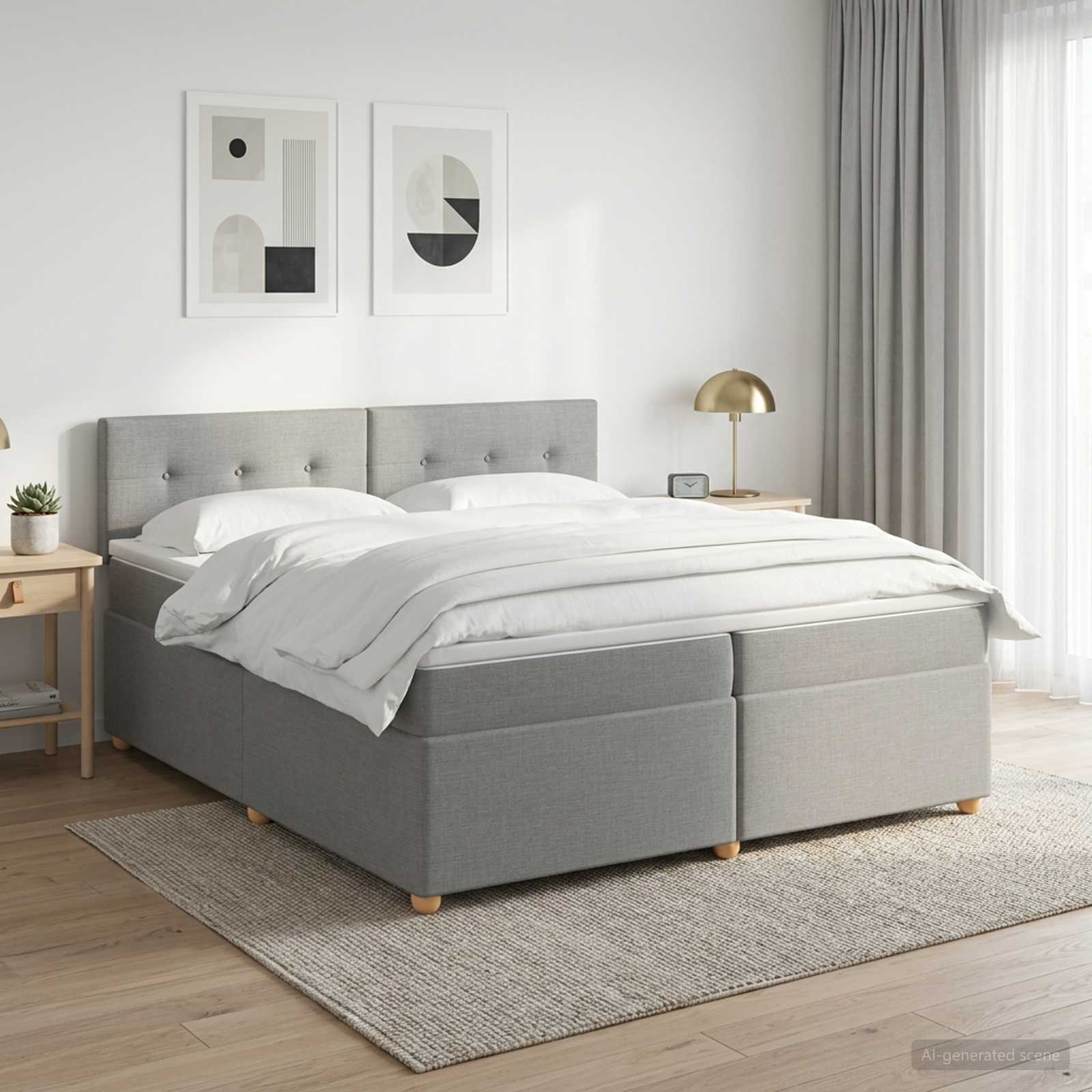 vidaXL Łóżko kontynentalne z materacem jasnoszary 200 x 200 cm tkanina