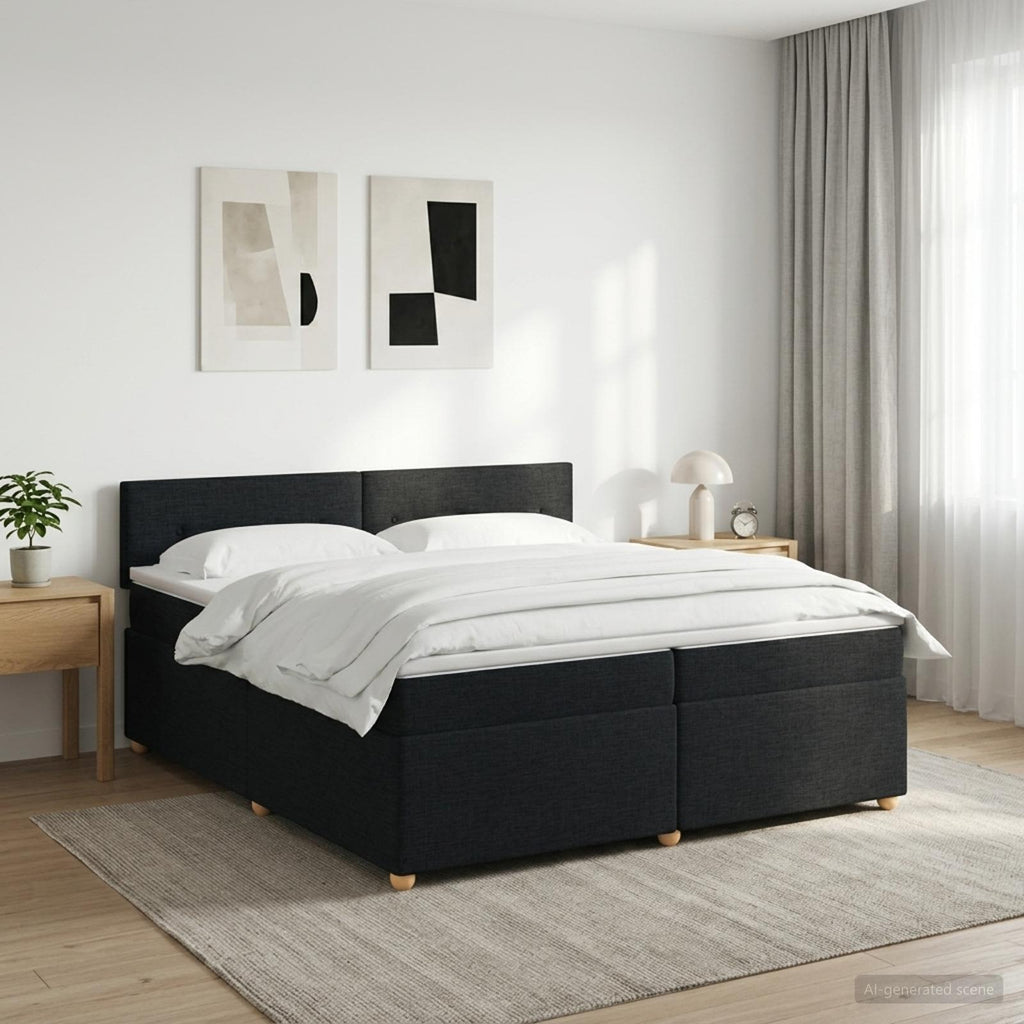vidaXL Łóżko kontynentalne z materacem Czarny 200 x 200 cm tkanina