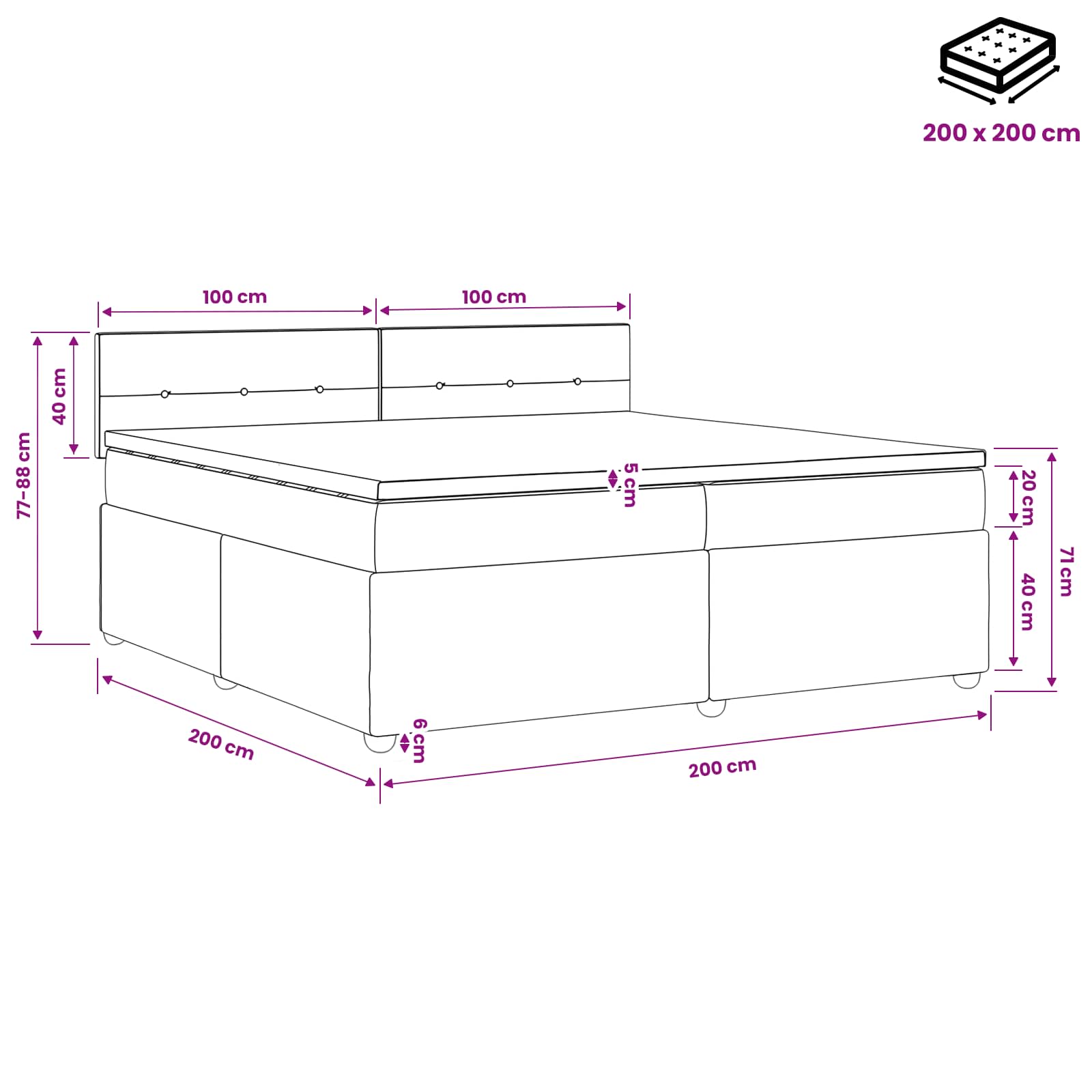 vidaXL Łóżko kontynentalne z materacem Ciemny brąz 200 x 200 cm