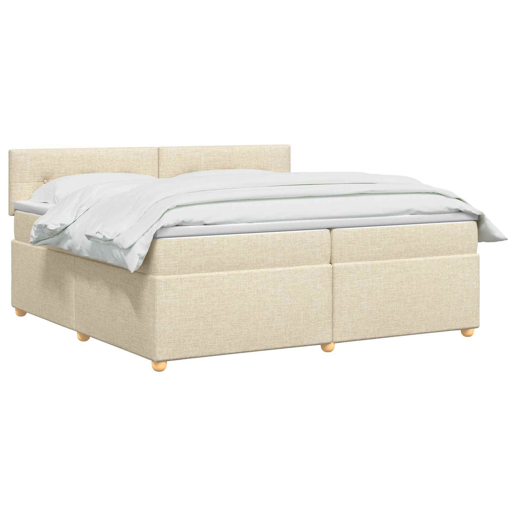 vidaXL Łóżko kontynentalne z materacem kremowy 200 x 200 cm tkanina