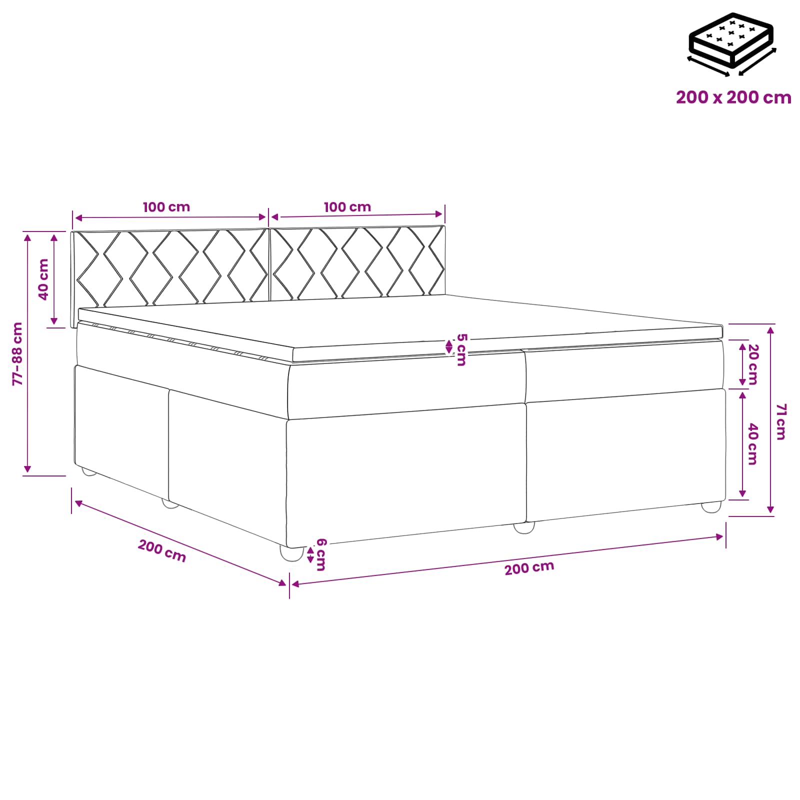 vidaXL Łóżko kontynentalne z materacem ciemnoszary 200 x 200 cm