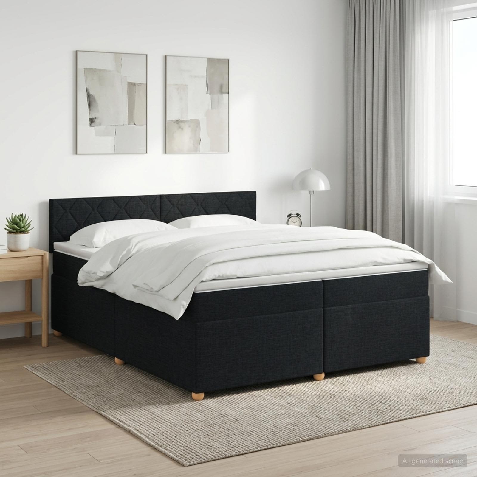 vidaXL Łóżko kontynentalne z materacem Czarny 200 x 200 cm tkanina