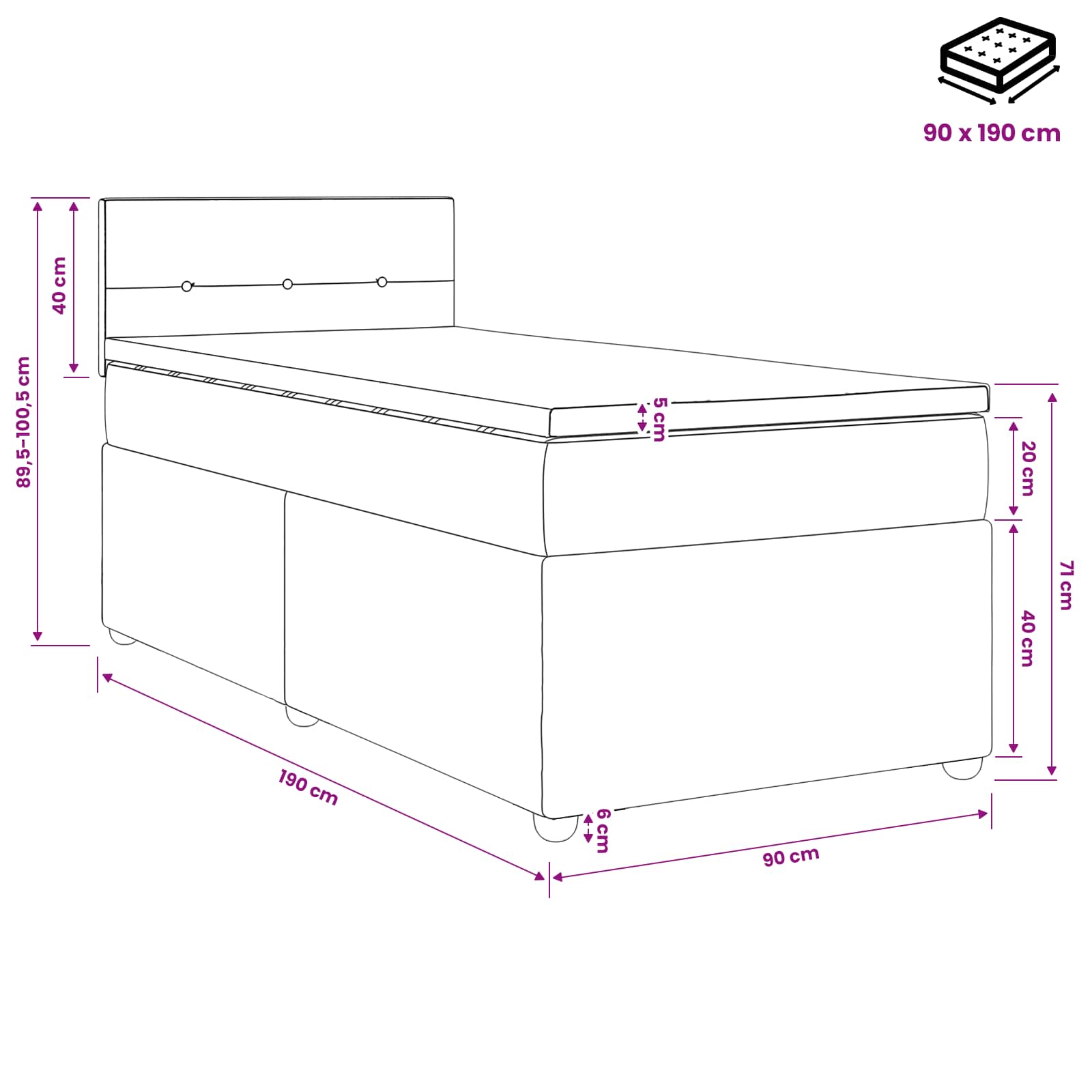 vidaXL Łóżko kontynentalne z materacem ciemnoszary 90 x 190 cm tkanina