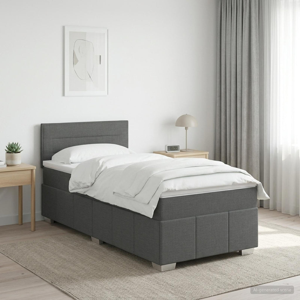 vidaXL Łóżko kontynentalne z materacem ciemnoszary 90 x 190 cm tkanina