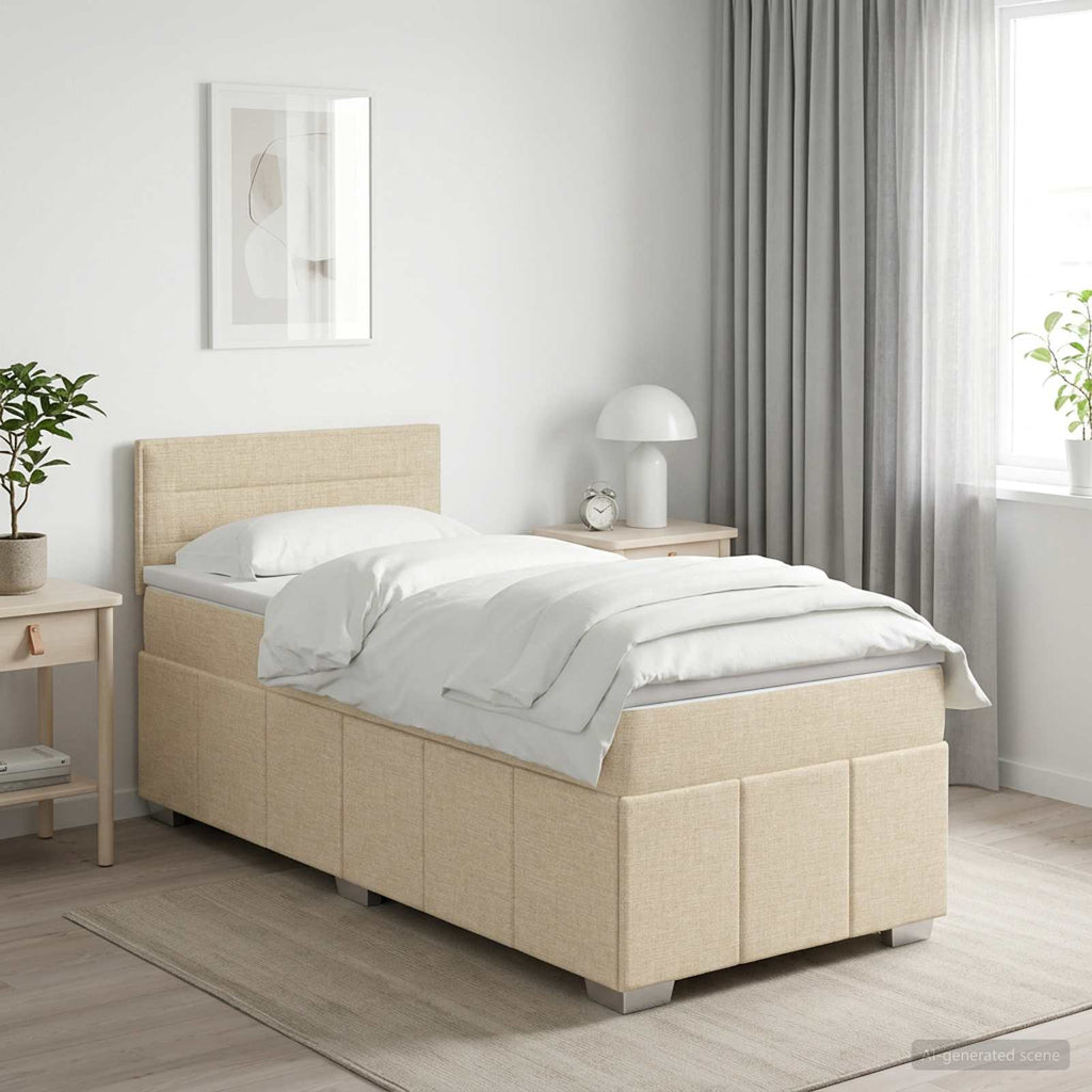 vidaXL Łóżko kontynentalne z materacem kremowy 90 x 200 cm tkanina