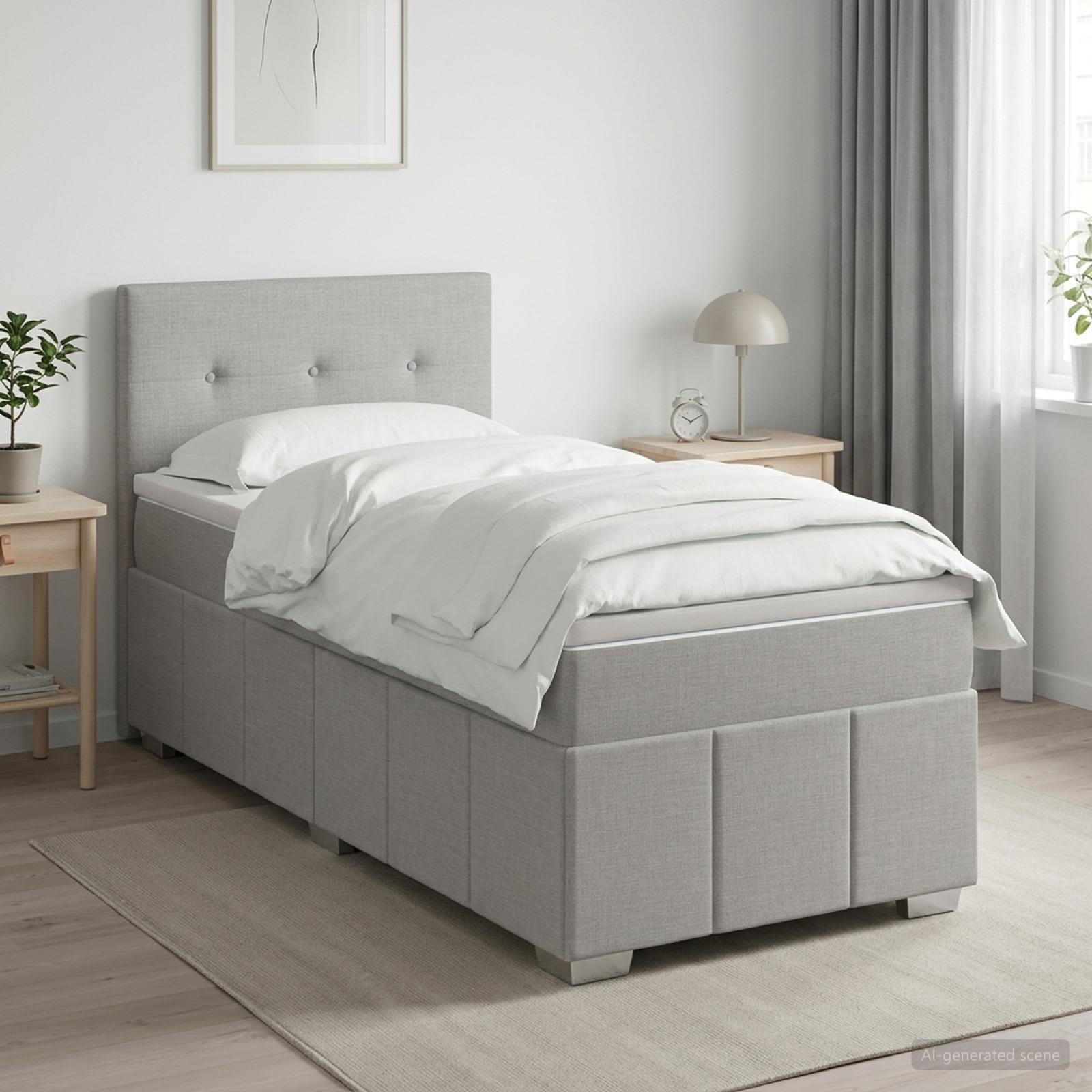 vidaXL Łóżko kontynentalne z materacem jasnoszary 90 x 190 cm tkanina