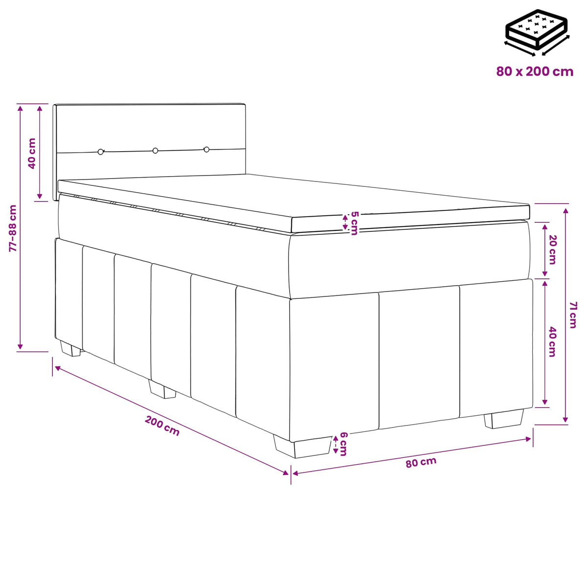 vidaXL Łóżko kontynentalne z materacem jasnoszary 80 x 200 cm tkanina