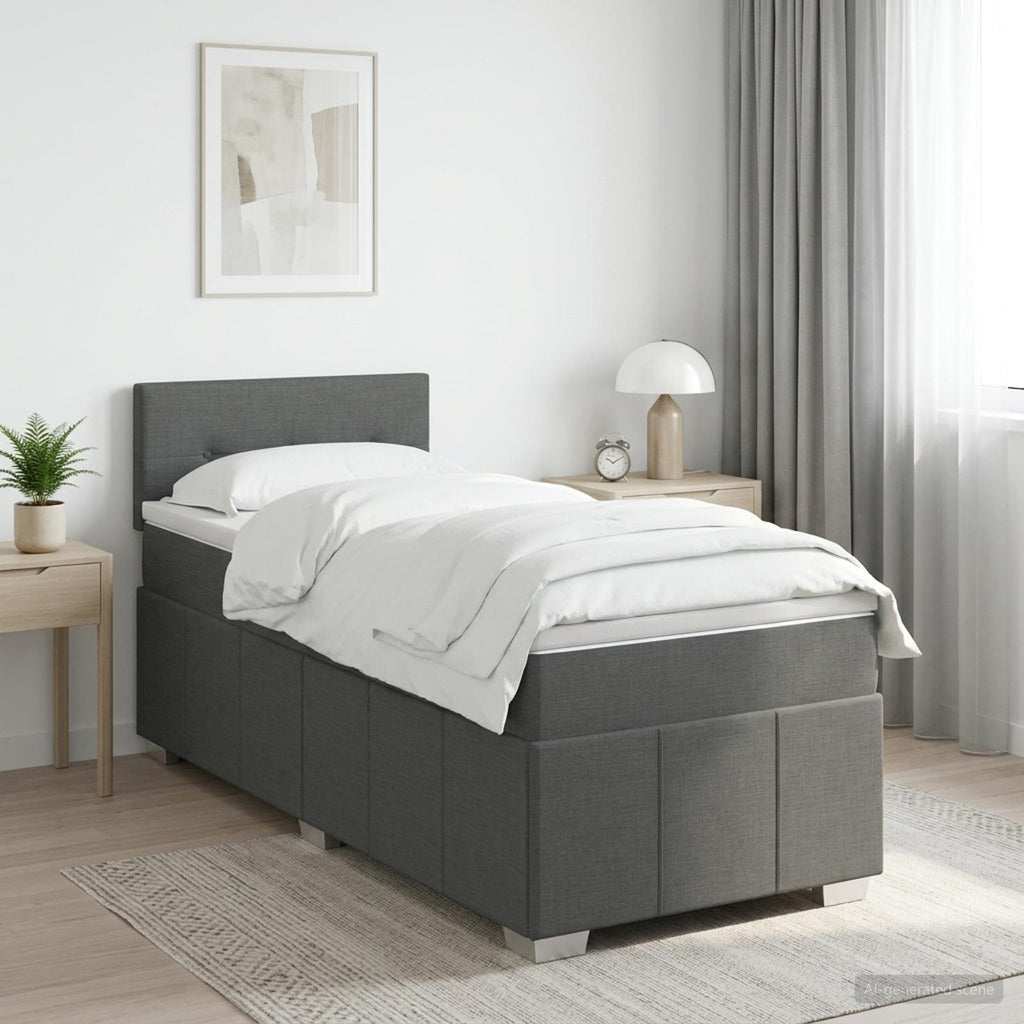 vidaXL Łóżko kontynentalne z materacem ciemnoszary 90 x 190 cm tkanina
