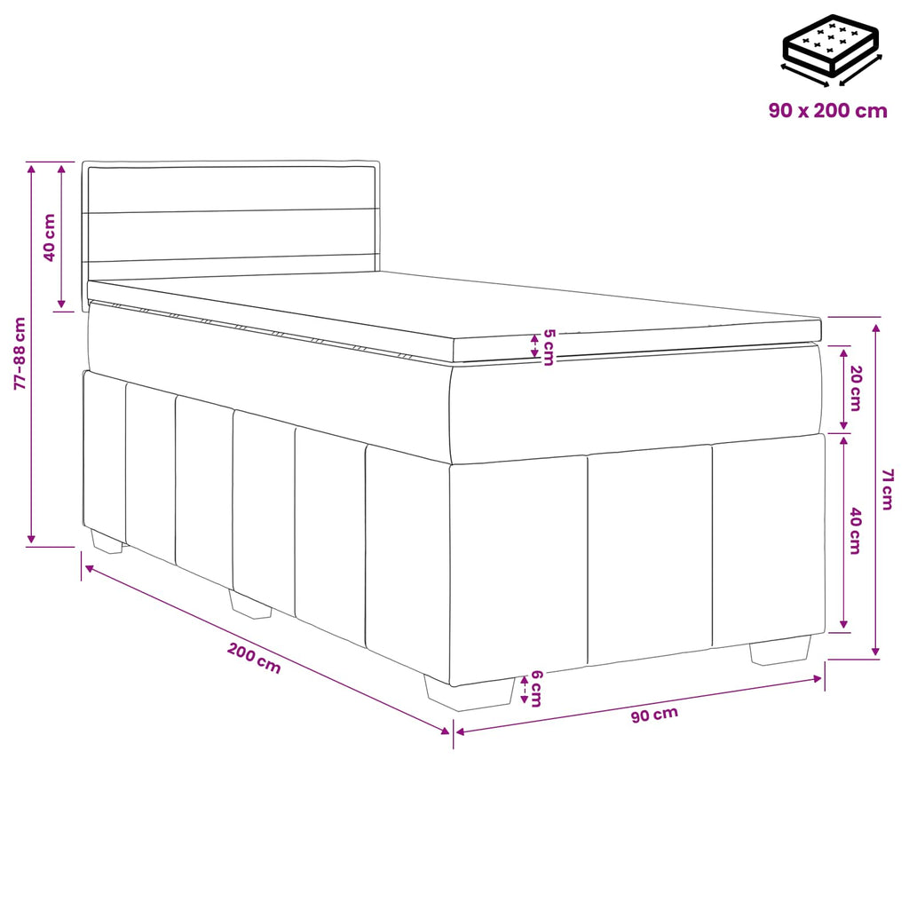 vidaXL Łóżko kontynentalne z materacem Czarny 90 x 200 cm tkanina