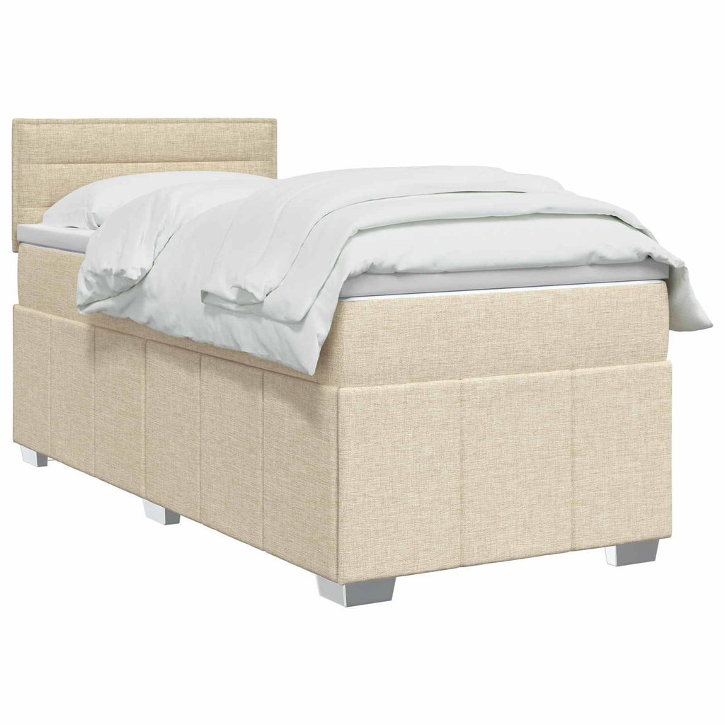 vidaXL Łóżko kontynentalne z materacem kremowy 90 x 200 cm tkanina