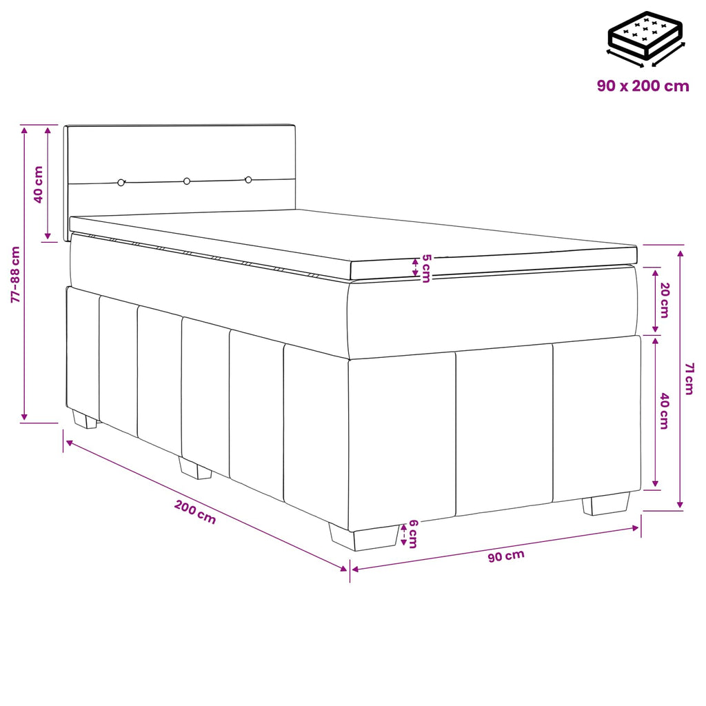 vidaXL Łóżko kontynentalne z materacem kremowy 90 x 200 cm tkanina