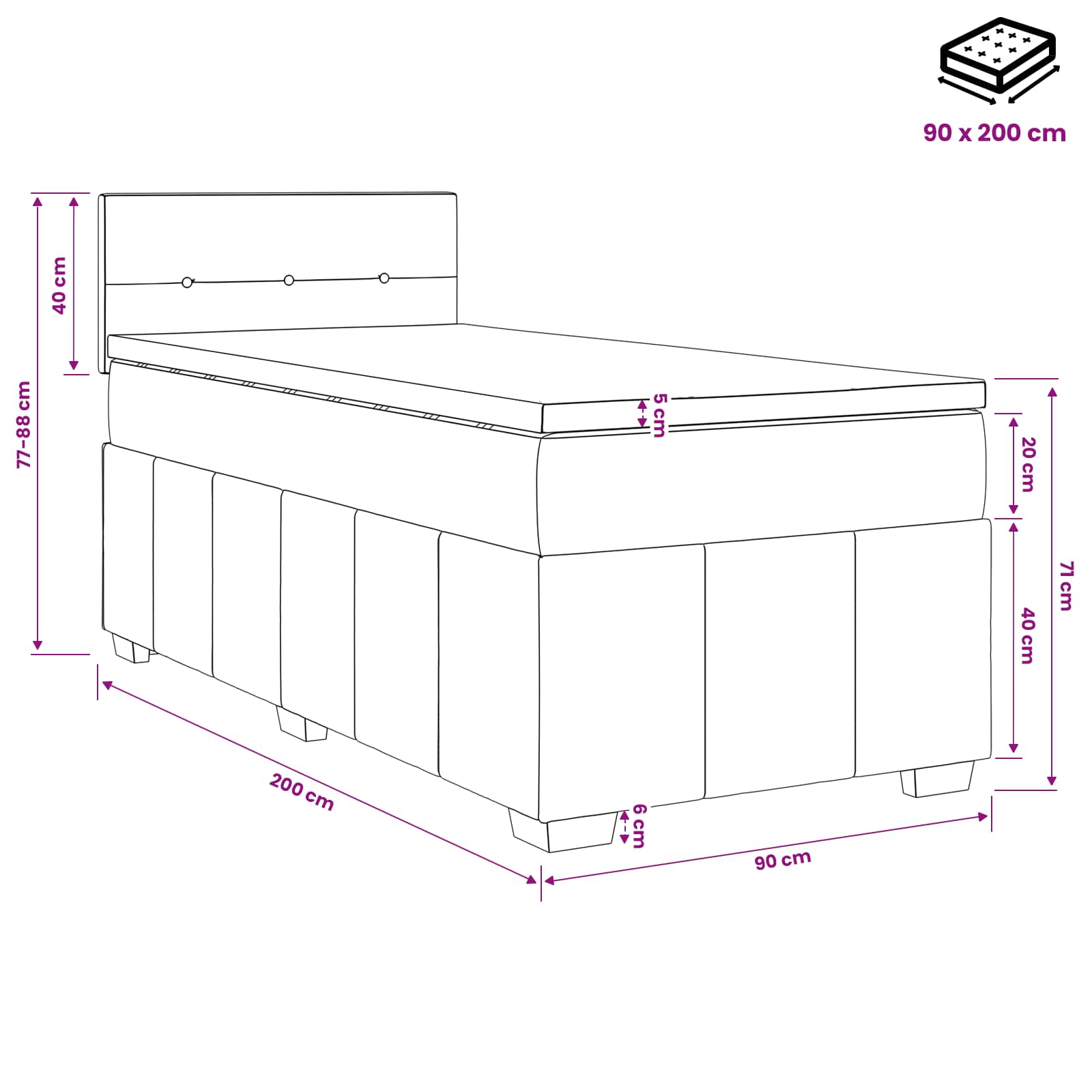 vidaXL Łóżko kontynentalne z materacem kremowy 90 x 200 cm tkanina