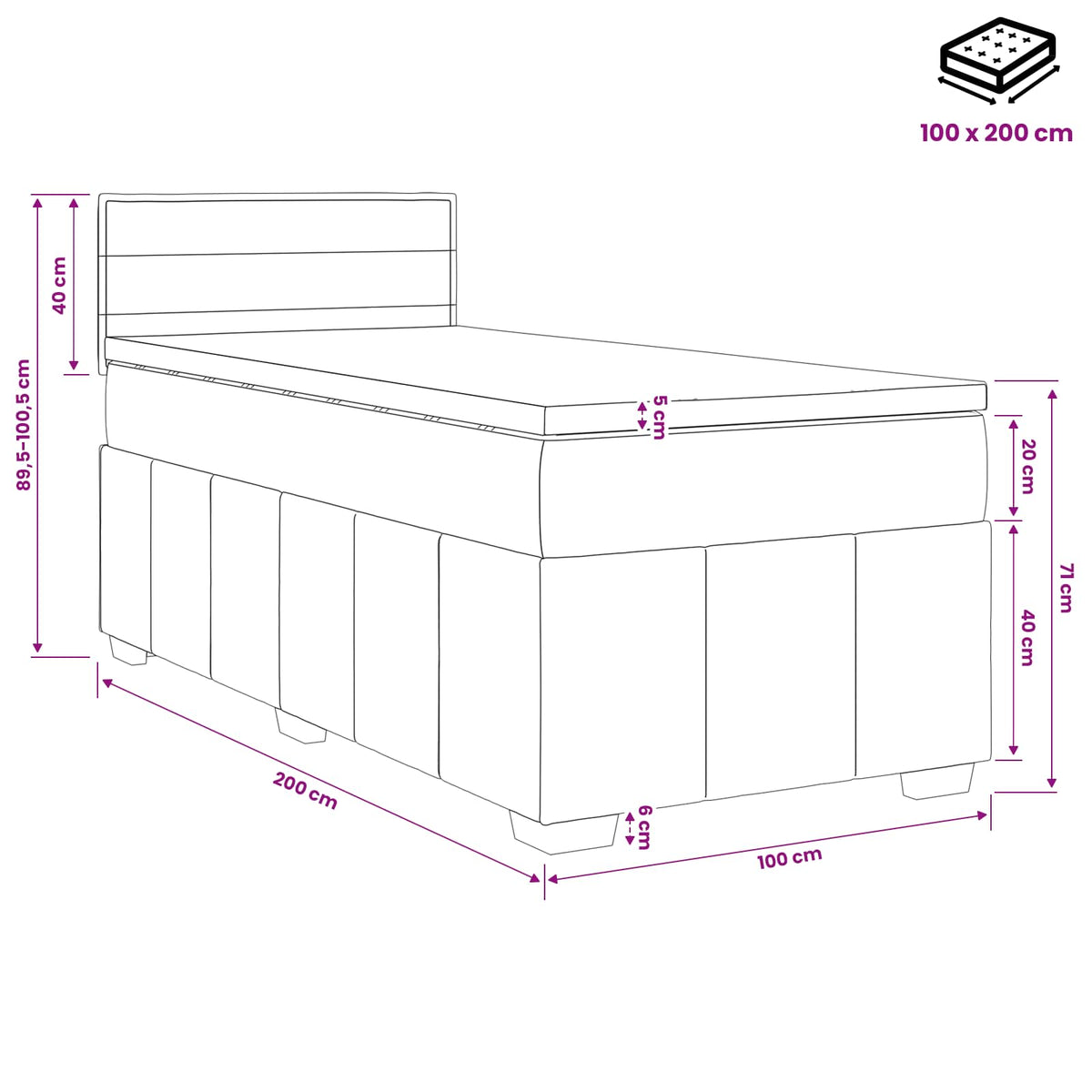 vidaXL Łóżko kontynentalne z materacem Ciemny brąz 100 x 200 cm