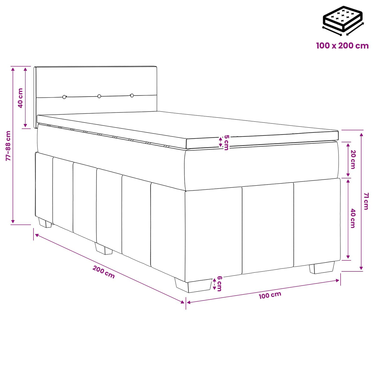 vidaXL Łóżko kontynentalne z materacem Ciemnoszary 100 x 200 cm