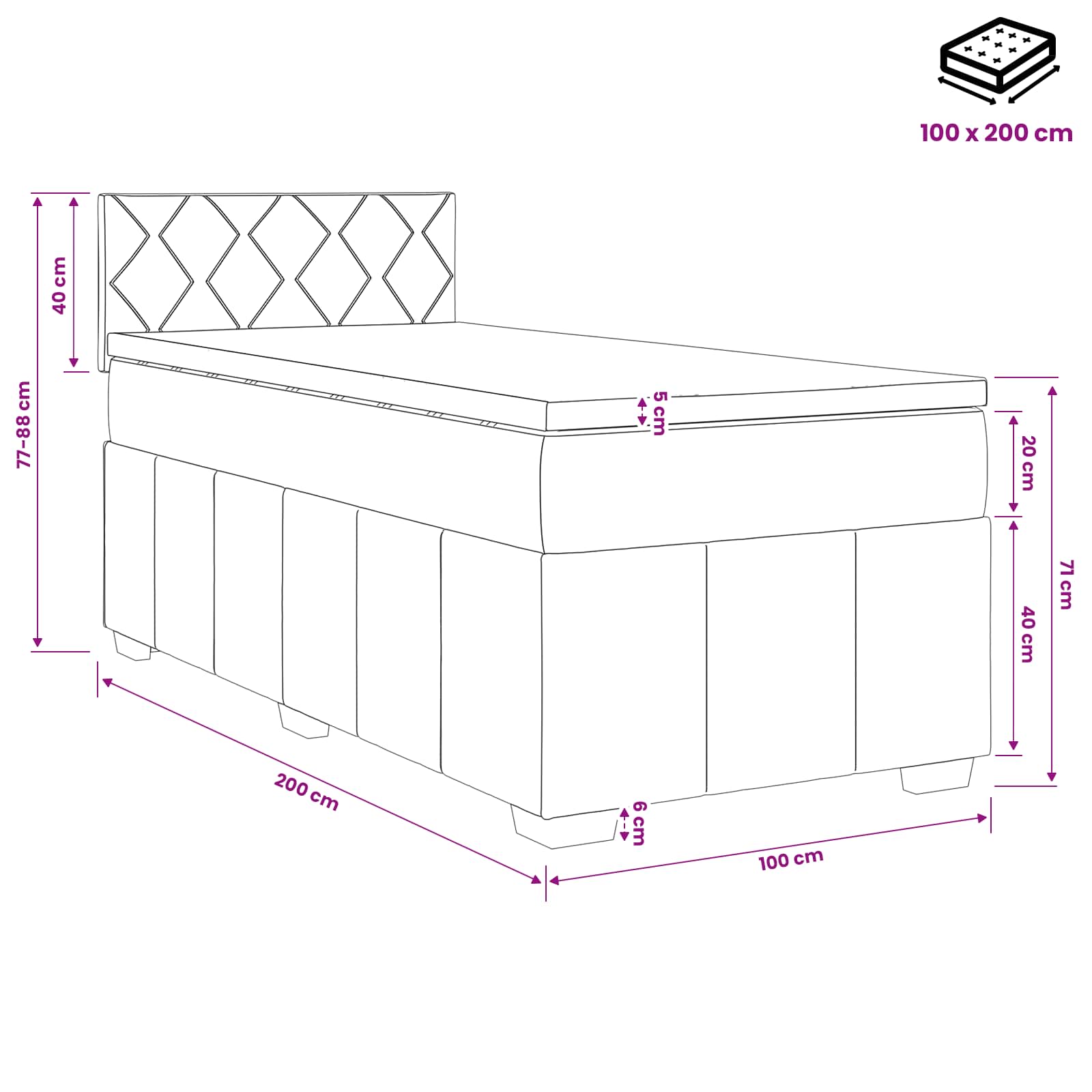 vidaXL Łóżko kontynentalne z materacem jasnoszary 100 x 200 cm tkanina