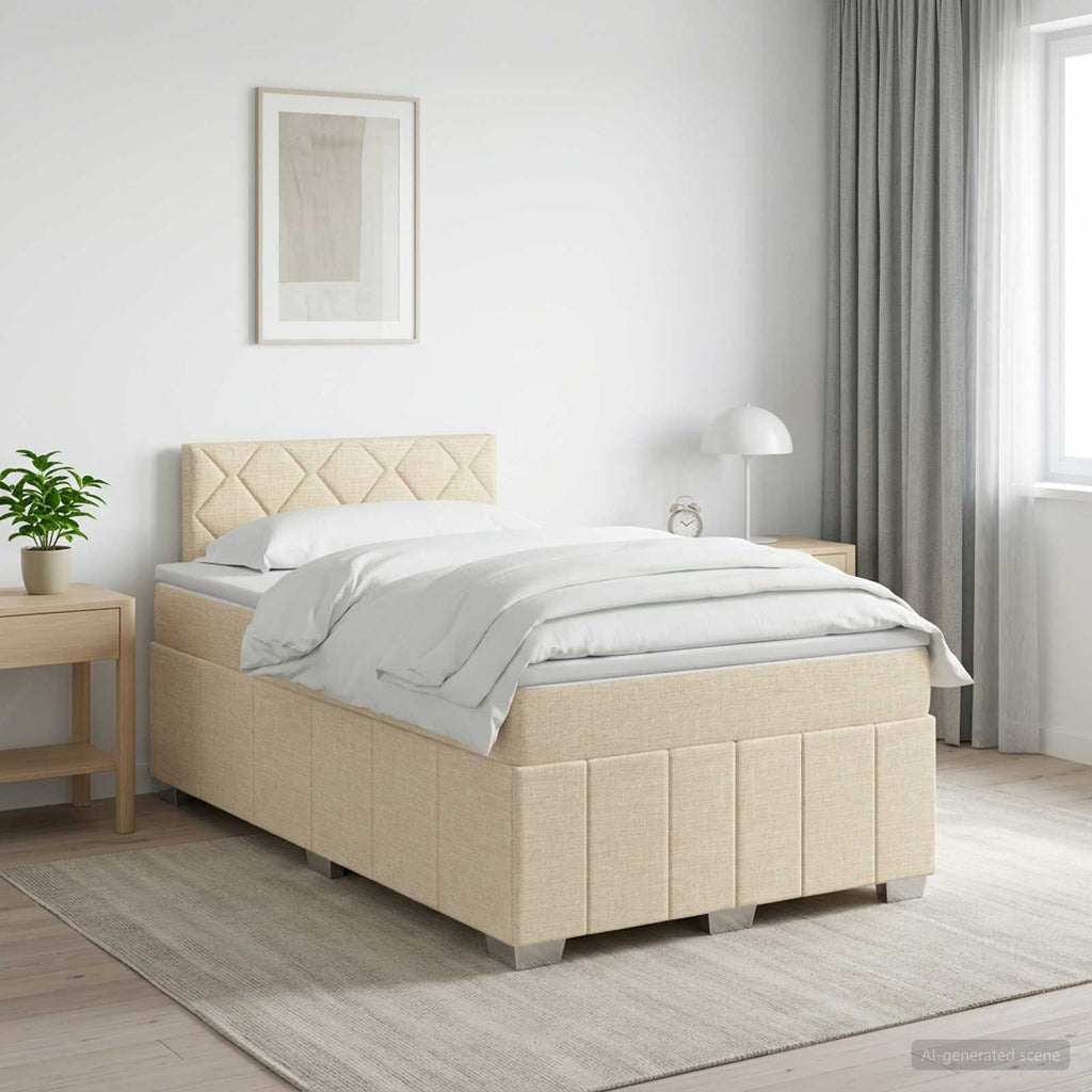 vidaXL Łóżko kontynentalne z materacem kremowy 120 x 190 cm tkanina
