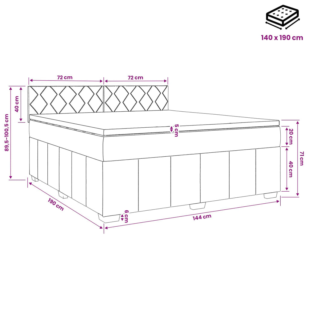vidaXL Łóżko kontynentalne z materacem jasnoszary 140 x 190 cm tkanina