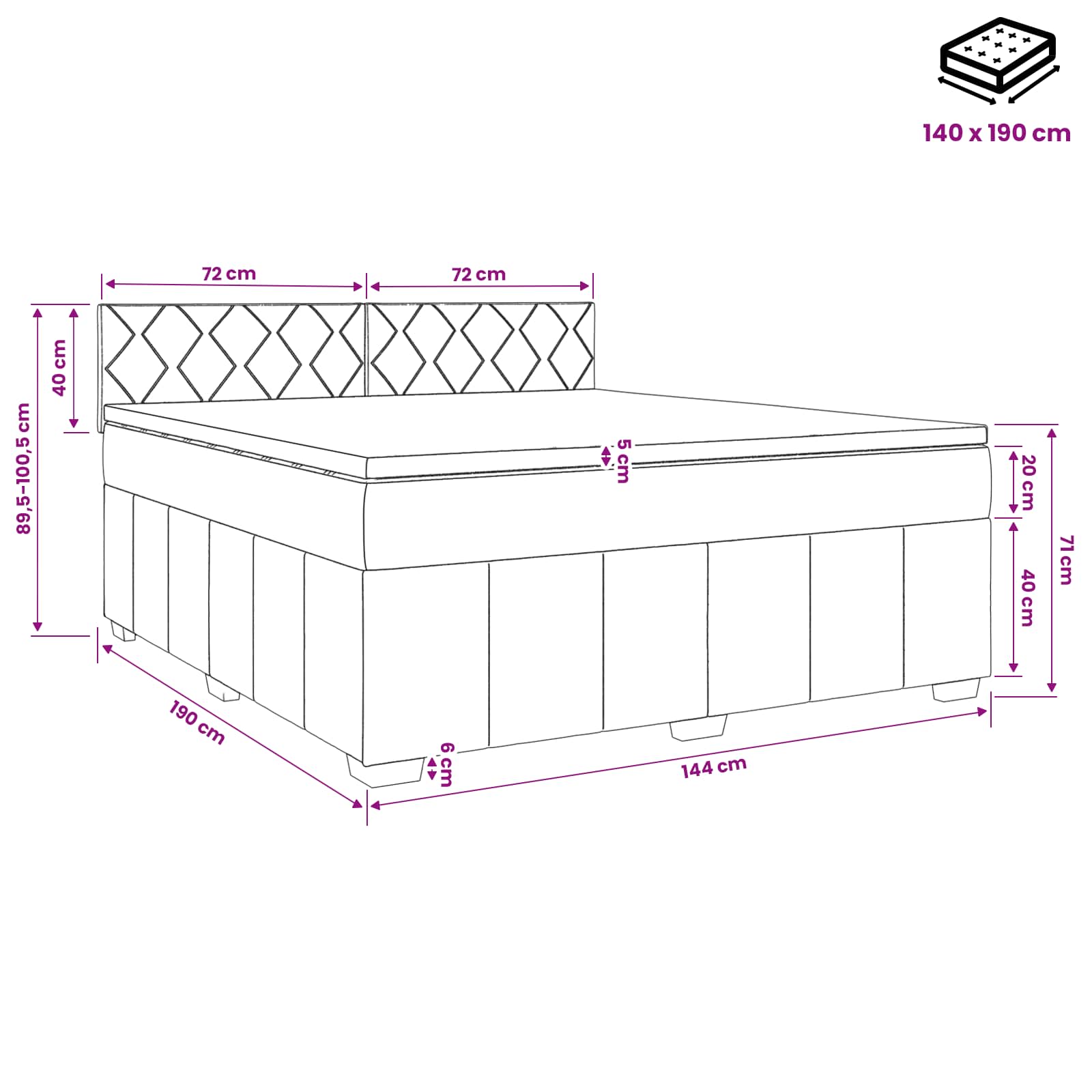 vidaXL Łóżko kontynentalne z materacem jasnoszary 140 x 190 cm tkanina
