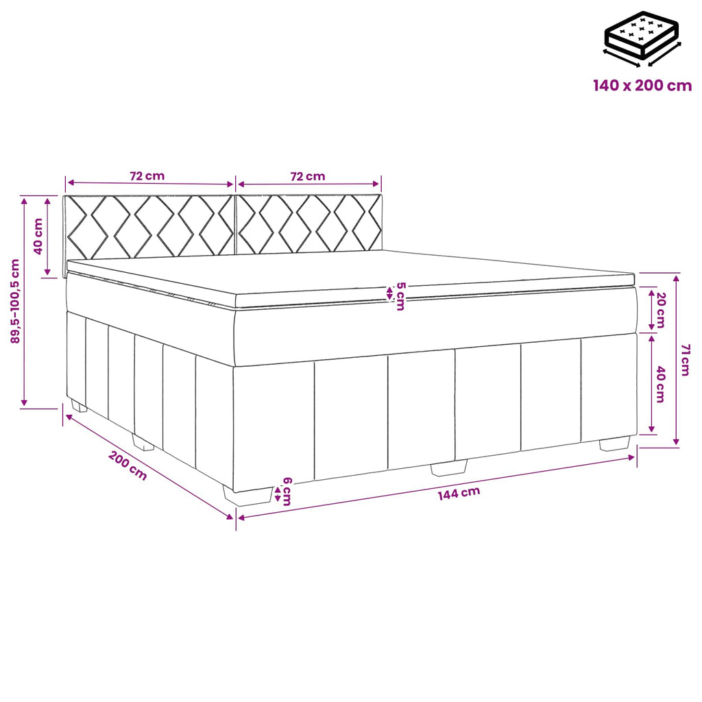 vidaXL Łóżko kontynentalne z materacem kremowy 140 x 200 cm tkanina
