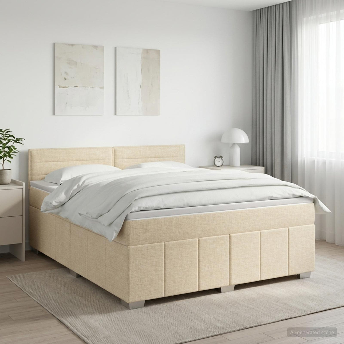 vidaXL Łóżko kontynentalne z materacem kremowy 140 x 200 cm tkanina