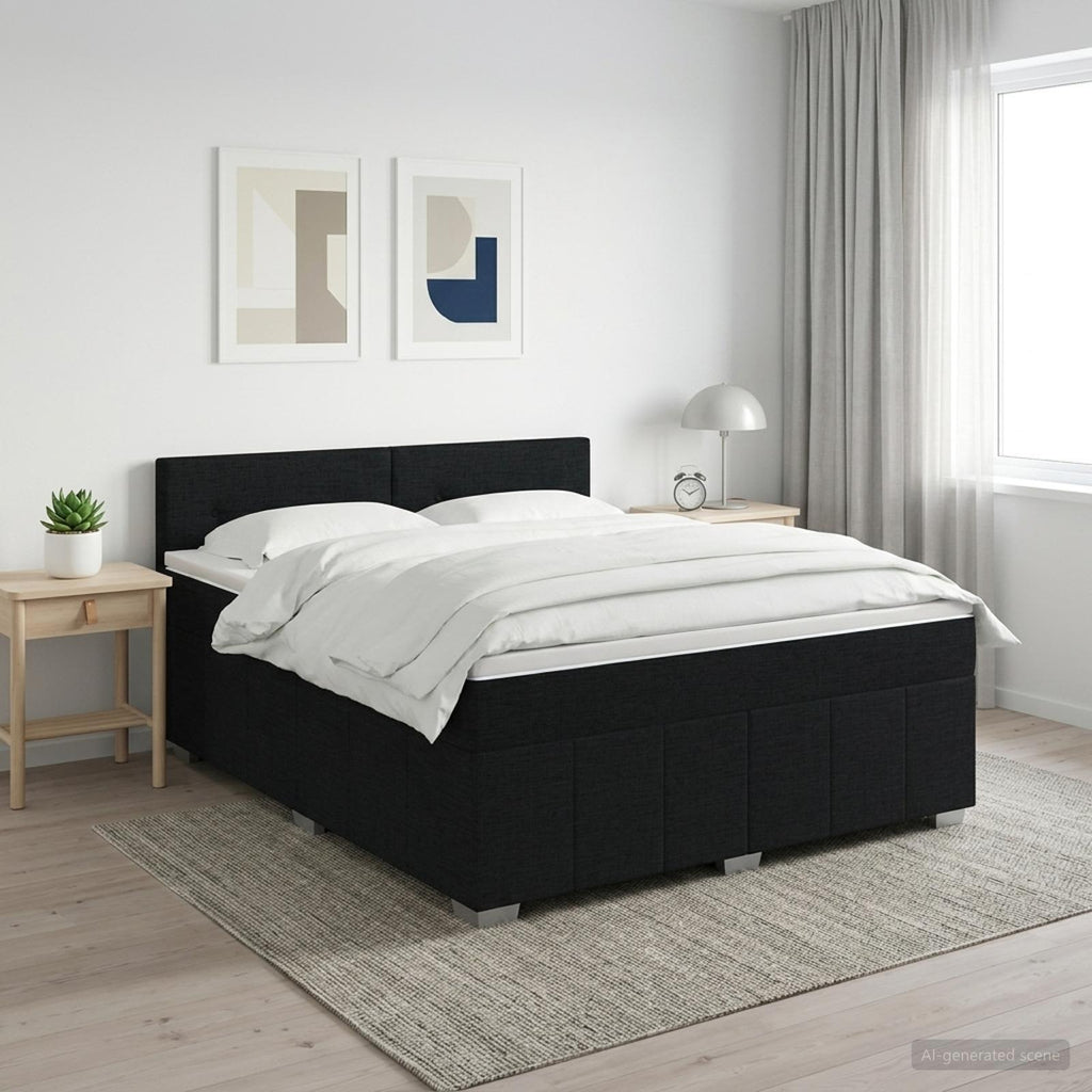 vidaXL Łóżko kontynentalne z materacem Czarny 140 x 190 cm tkanina