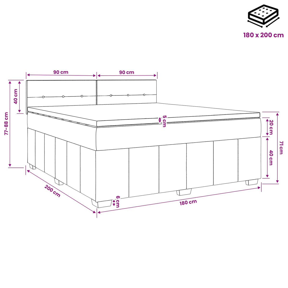 vidaXL Łóżko kontynentalne z materacem Ciemny brąz 180 x 200 cm