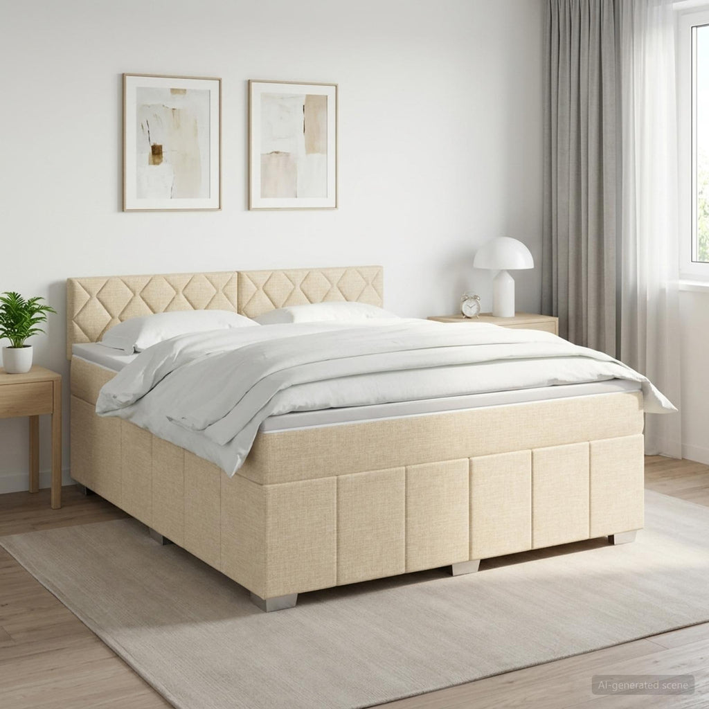 vidaXL Łóżko kontynentalne z materacem kremowy 140 x 190 cm tkanina