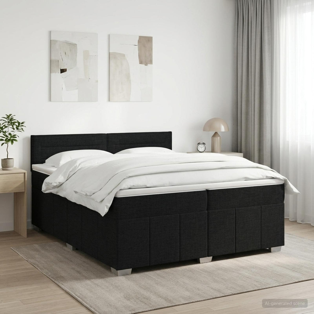 vidaXL Łóżko kontynentalne z materacem Czarny 200 x 200 cm tkanina