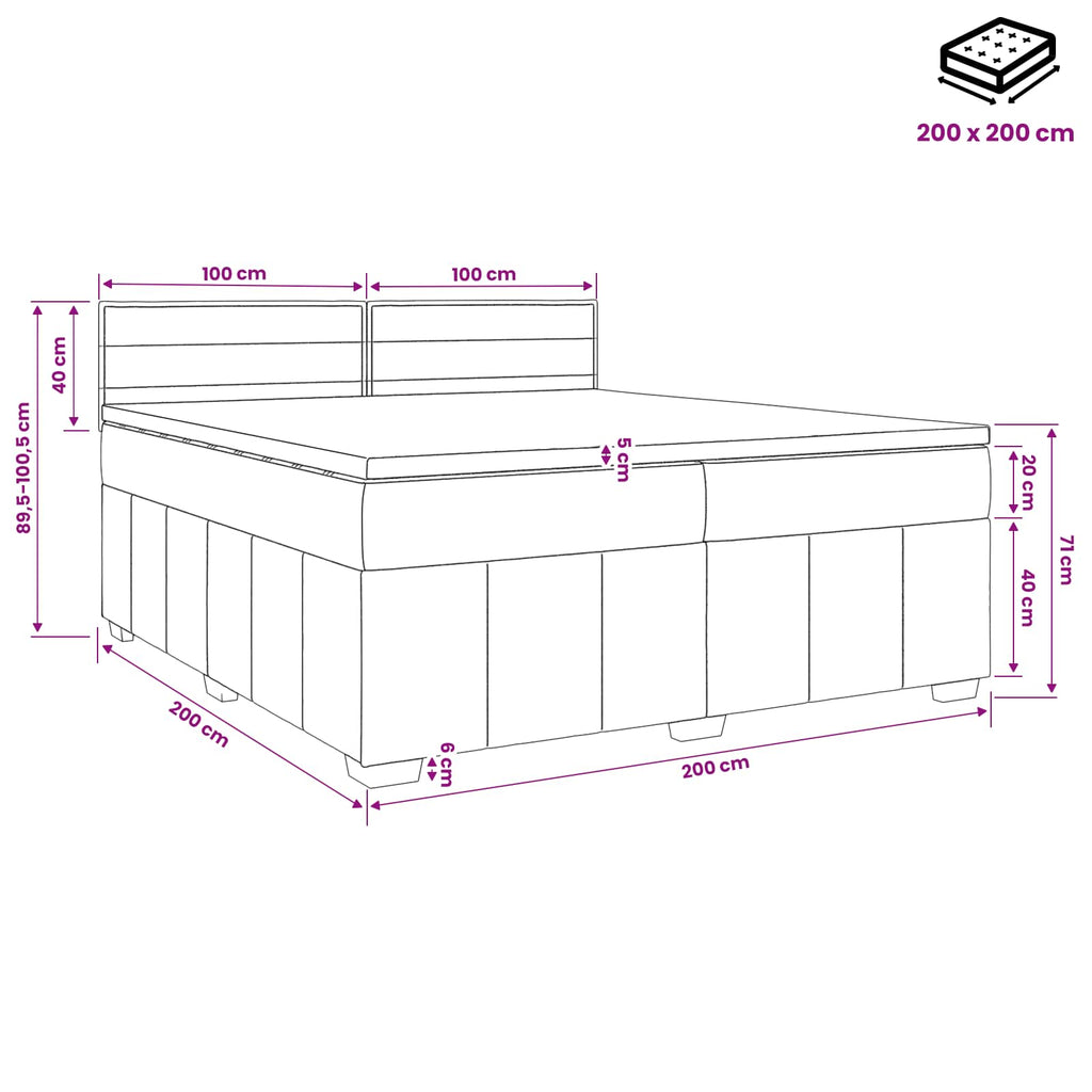 vidaXL Łóżko kontynentalne z materacem Ciemnoszary 200 x 200 cm