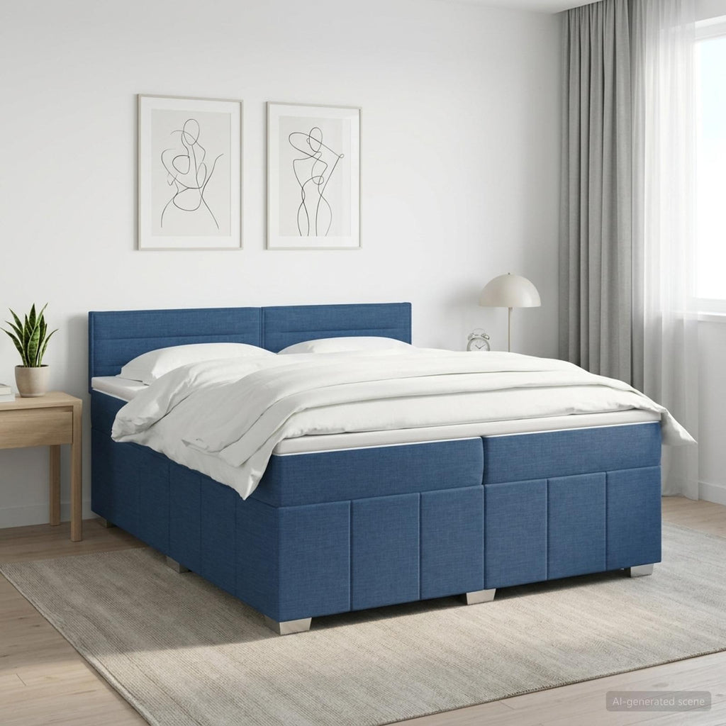 vidaXL Łóżko kontynentalne z materacem niebieski 200 x 200 cm tkanina