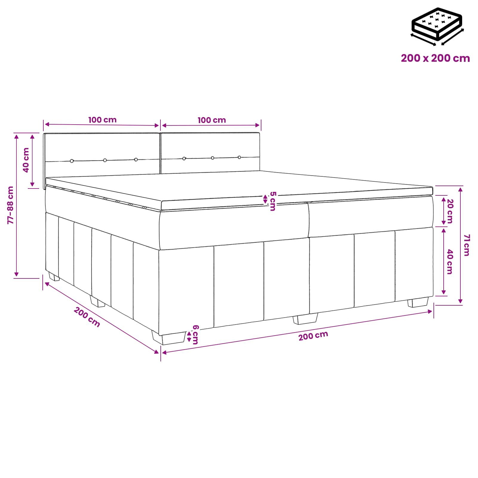 vidaXL Łóżko kontynentalne z materacem ciemnoszary 200 x 200 cm