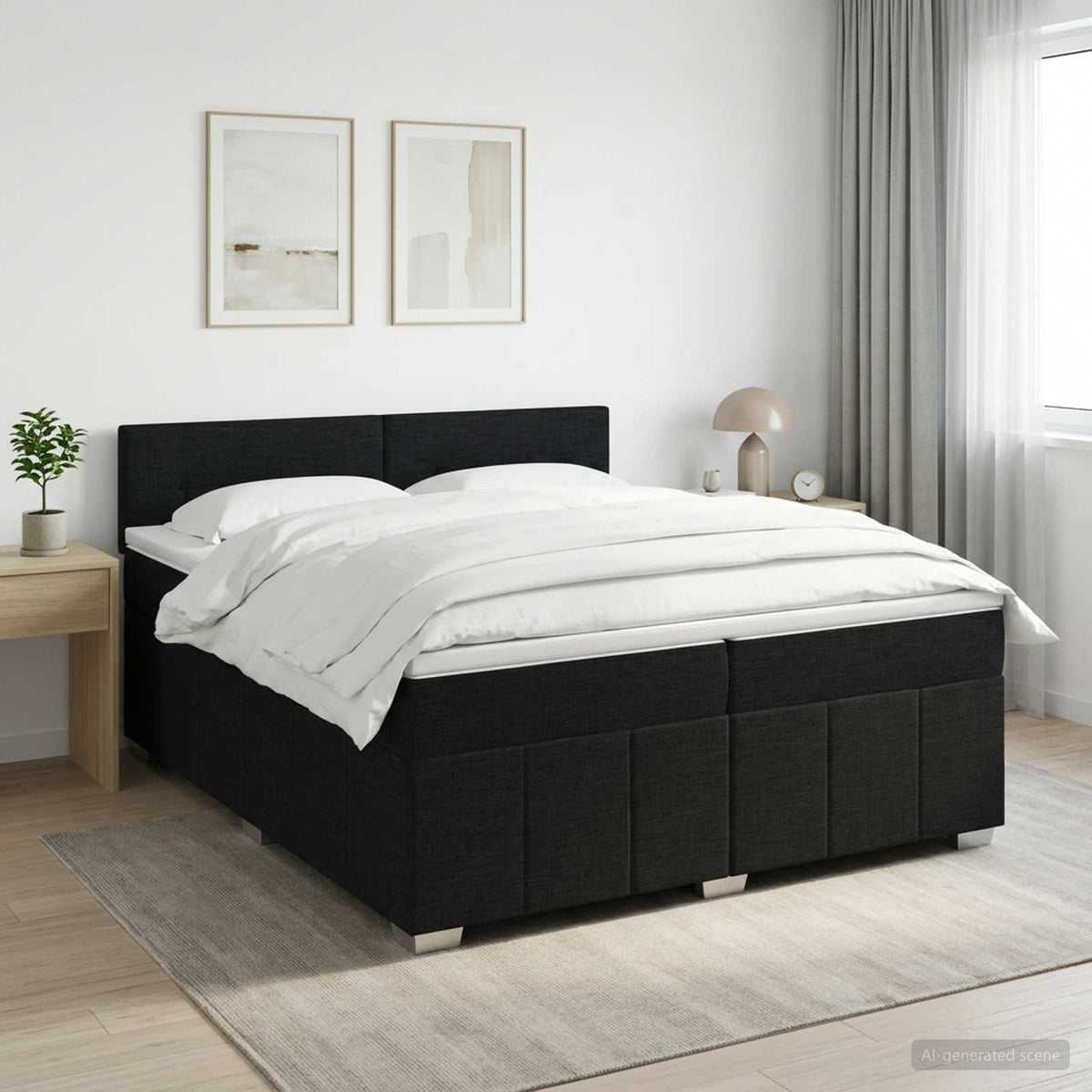 vidaXL Łóżko kontynentalne z materacem Czarny 200 x 200 cm tkanina