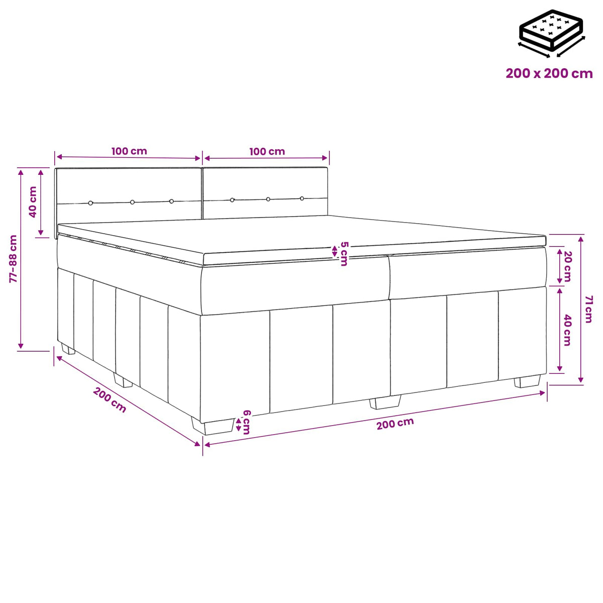 vidaXL Łóżko kontynentalne z materacem Ciemny brąz 200 x 200 cm