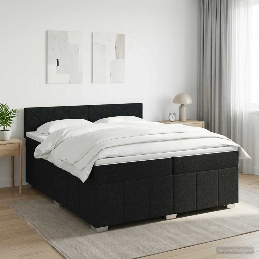 vidaXL Łóżko kontynentalne z materacem Czarny 200 x 200 cm tkanina