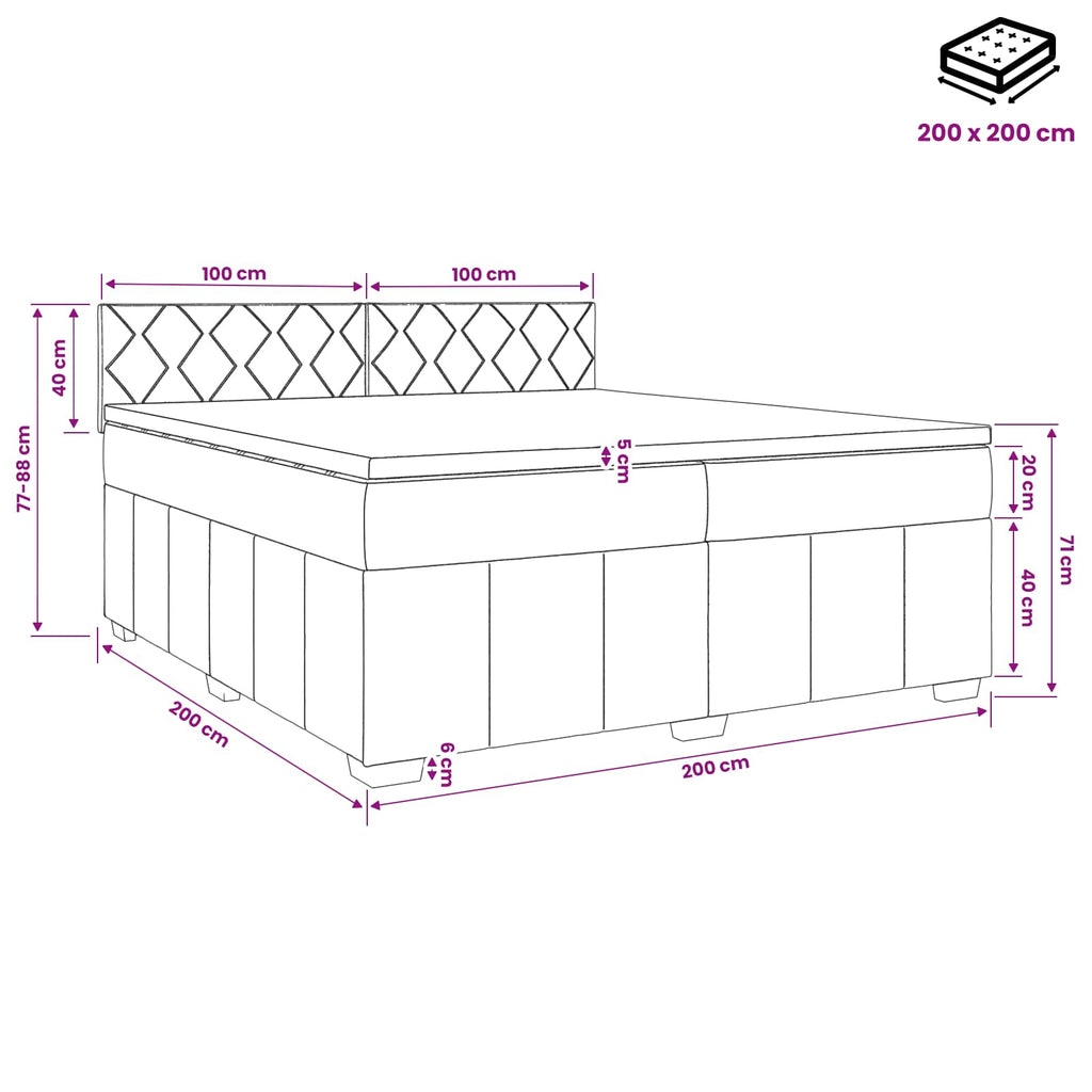 vidaXL Łóżko kontynentalne z materacem Ciemnoszary 200 x 200 cm