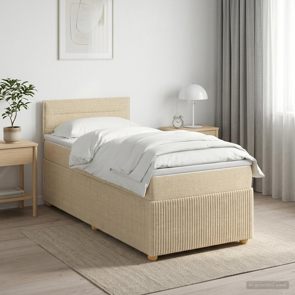 vidaXL Łóżko kontynentalne z materacem kremowy 90 x 200 cm tkanina