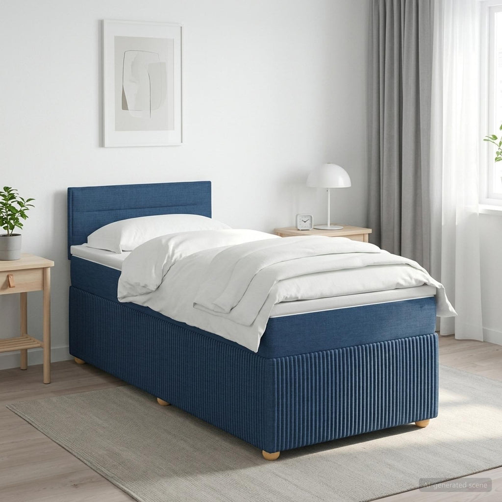 vidaXL Łóżko kontynentalne z materacem niebieski 90 x 190 cm tkanina